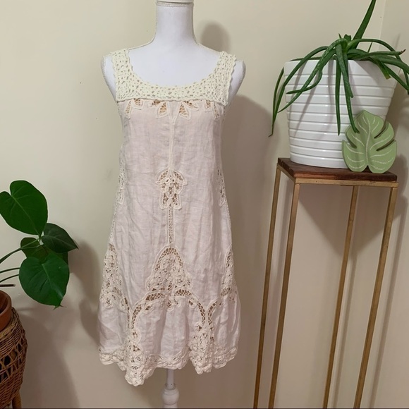 Calypso St Barth Embroidered Linen Tank Dress in Cream sz‎ S - Picture 1 of 5